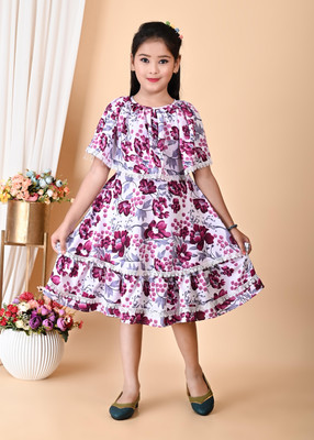 ARHAN FASHIONZ Indi Girls Below Knee Festive/Wedding Dress(Purple, Half Sleeve)