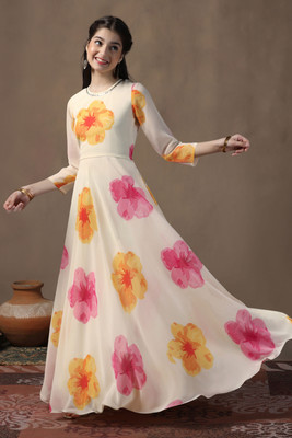 Sangria Girls Maxi/Full Length Festive/Wedding Dress(White, Full Sleeve)
