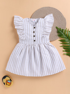 LACKii DOLL Girls Midi/Knee Length Casual Dress(White, Sleeveless)