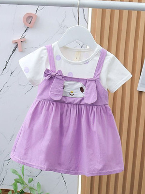 Yk Girls Midi/Knee Length Casual Dress(Purple, Short Sleeve)