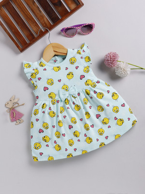 Happy Faces Indi Baby Girls Midi/Knee Length Casual Dress(Green, Short Sleeve)