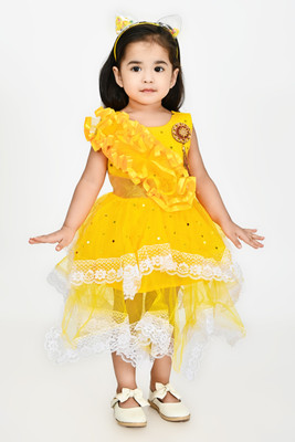 jasminafashion Baby Girls Calf Length Festive/Wedding Dress(Yellow, Sleeveless)