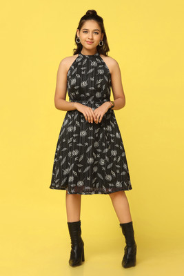 Fashion Dream Girls Above Knee Casual Dress(Black, Full Sleeve)