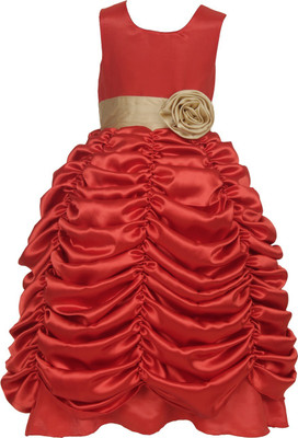 Shahina Fashion Girls Maxi/Full Length Party Dress(Red, Sleeveless)