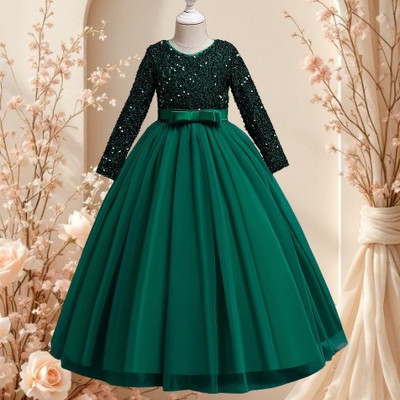 VERAENETREPRISE Girls Maxi/Full Length Party Dress(Green, Full Sleeve)