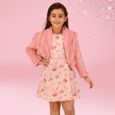 Cutecumber Indi Baby Girls Above Knee Casual Dress(Pink, Full Sleeve)