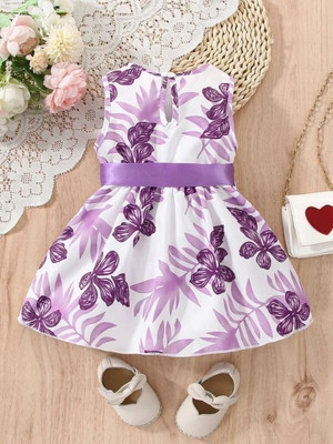 FLORA Girls Midi/Knee Length Casual Dress(Purple, Sleeveless)