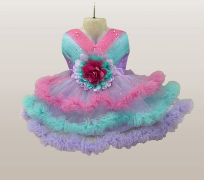 New Ekta Dresses Girls Midi/Knee Length Festive/Wedding Dress(Multicolor, Sleeveless)