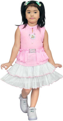 BRDRESS Girls Midi/Knee Length Casual Dress(Orange, Sleeveless)