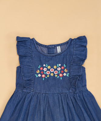 Pantaloons Baby Baby Girls Midi/Knee Length Casual Dress(Dark Blue, Cap Sleeve)