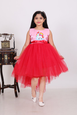 NHPREMIUM Indi Girls Midi/Knee Length Party Dress(Pink, Sleeveless)