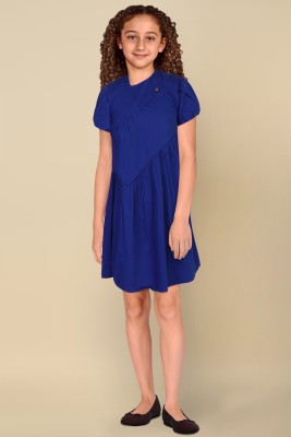 Allen Solly Girls Below Knee Casual Dress(Blue, Short Sleeve)