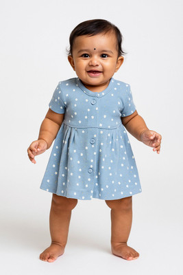 TJAII Baby Girls Midi/Knee Length Casual Dress(Blue, Short Sleeve)