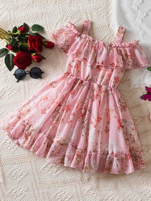 SHRVAAY GROUP Girls Maxi/Full Length Party Dress(Pink, Noodle strap)