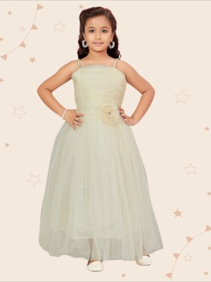 Kidotsav Indi Girls Maxi/Full Length Party Dress(White, Sleeveless)