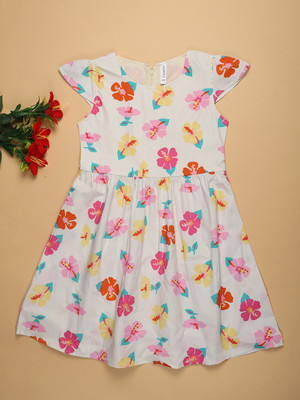 V-MART Girls Midi/Knee Length Casual Dress(Multicolor, Cap Sleeve)