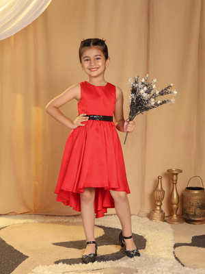 Toy Balloon Kids Baby Girls Midi/Knee Length Party Dress(Red, Sleeveless)