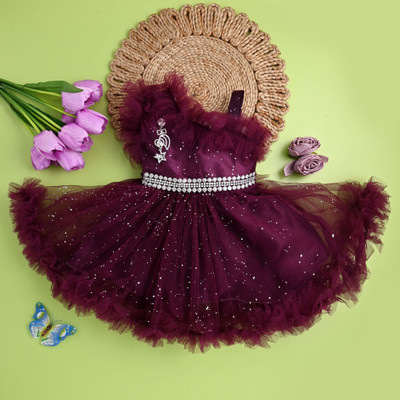 LM FASHION Indi Baby Girls Below Knee Party Dress(Purple, Sleeveless)