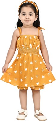 new gen Girls Below Knee Casual Dress(Yellow, Sleeveless)