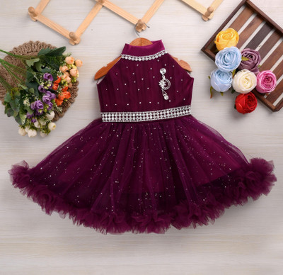 GLEAMGRACE Baby Girls Midi/Knee Length Party Dress(Purple, Sleeveless)