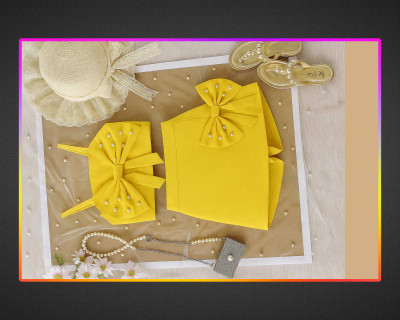 QUITIEEE Girls Below Knee Festive/Wedding Dress(Yellow, Short Sleeve)