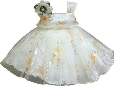 DeeVee Creations Baby Girls Midi/Knee Length Party Dress(Orange, Sleeveless)