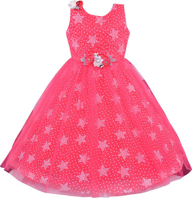 Wishkaro Girls Maxi/Full Length Party Dress(Pink, Sleeveless)