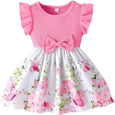 Gebet Baby Girls Midi/Knee Length Casual Dress(Pink, Short Sleeve)