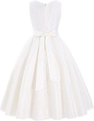 Naz Mannat fashion Baby Girls Midi/Knee Length Festive/Wedding Dress(White, 3/4 Sleeve)