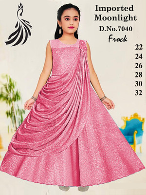 Z Z D FASHION Indi Girls Maxi/Full Length Festive/Wedding Dress(Pink, Sleeveless)