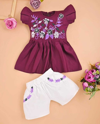 NKG Enterprises Indi Baby Girls Above Knee Casual Dress(Purple, Half Sleeve)