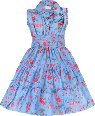 Wishkaro Girls Midi/Knee Length Party Dress(Multicolor, Full Sleeve)