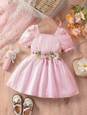 Style Connect Collection Girls Midi/Knee Length Party Dress(Pink, Short Sleeve)