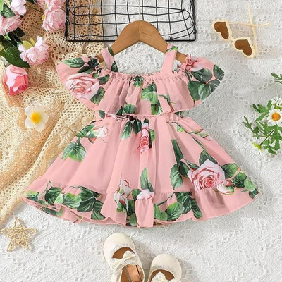 DHYANAM Indi Baby Girls Midi/Knee Length Festive/Wedding Dress(Pink, Green, Cap Sleeve)