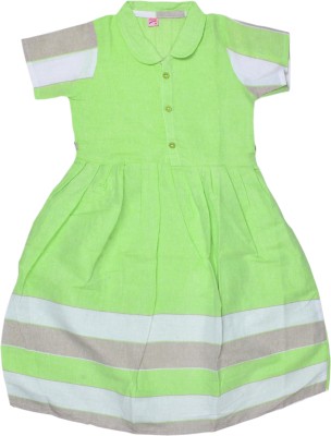 sathiyas Girls Below Knee Party Dress(Green, Half Sleeve)