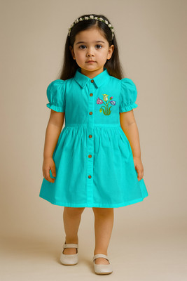 SARDAR DRESSES Baby Girls Midi/Knee Length Party Dress(Green, Short Sleeve)