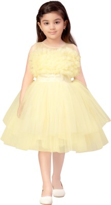 Billion Indi Girls Midi/Knee Length Party Dress(Yellow, Sleeveless)