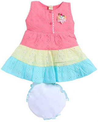 Baby World Baby Girls Short/Mid Thigh Casual Dress(Pink, Half Sleeve)
