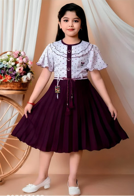 j.n.s rozina Indi Girls Below Knee Festive/Wedding Dress(Purple, Fashion Sleeve)