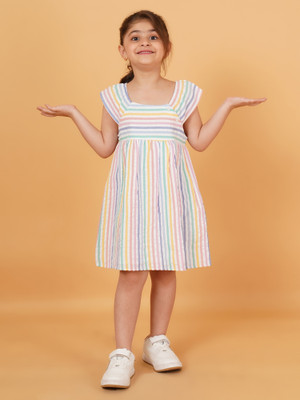 CREATIVE KID'S Baby Girls Midi/Knee Length Casual Dress(Blue, Short Sleeve)