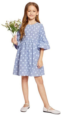 Ksaliya Enterprise Girls Midi/Knee Length Casual Dress(Blue, Half Sleeve)