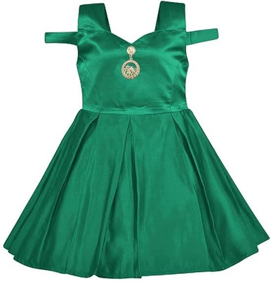 Jal Enterprises Girls Midi/Knee Length Festive/Wedding Dress(Green, Short Sleeve)