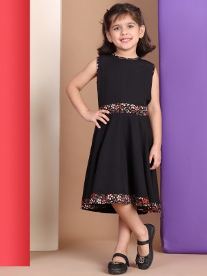 BAAWRI Girls Midi/Knee Length Casual Dress(Black, Sleeveless)