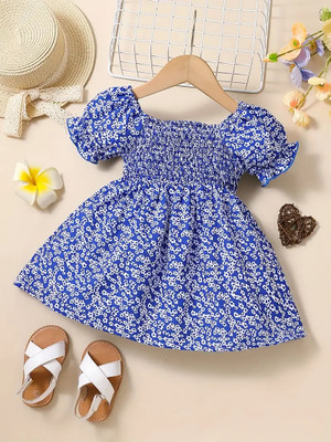 SHREE KASHTBHANJAN FABRIC Girls Midi/Knee Length Party Dress(Blue, Half Sleeve)