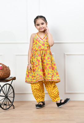 LittleBug Girls Festive & Party Kurta and Patiala Set(Yellow Pack of 1)