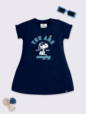 YK X Minute Mirth Girls Above Knee Casual Dress(Blue, Short Sleeve)