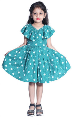 Wish littlle Girls Midi/Knee Length Party Dress(Blue, Short Sleeve)