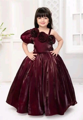 STAJMINADRESSES Girls Maxi/Full Length Party Dress(Maroon, Fashion Sleeve)