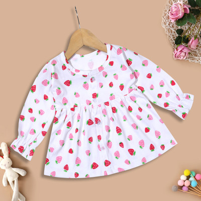 KIDEEZGUILD... Girls Midi/Knee Length Casual Dress(White, Full Sleeve)