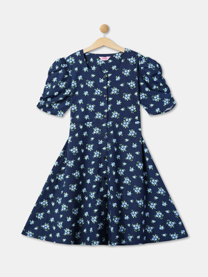 R&B Girls Midi/Knee Length Casual Dress(Blue, Half Sleeve)